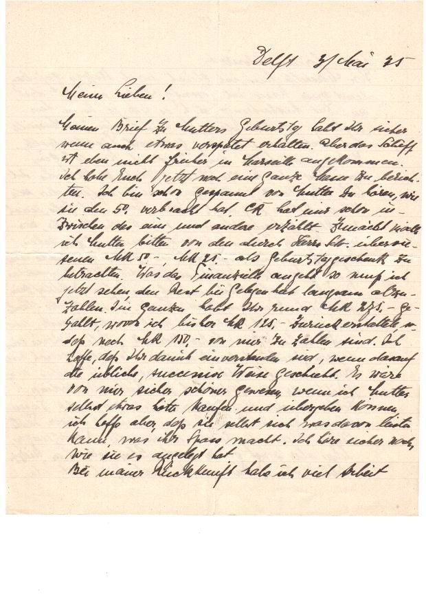 Letter home — Delft, May 1935