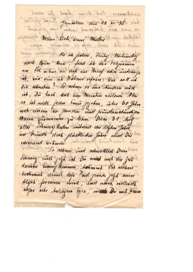“Meine liebe, arme Mutter!” — Jerusalem, 28 December 1935